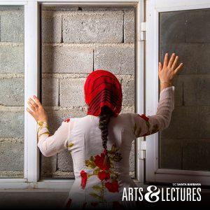 woman touching a wall